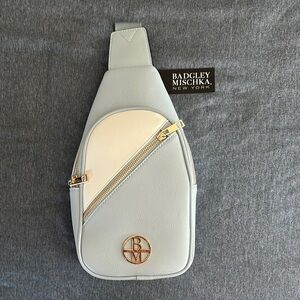 Badgley Mischka Cream and Gray Crossbody Bag with Modern Design